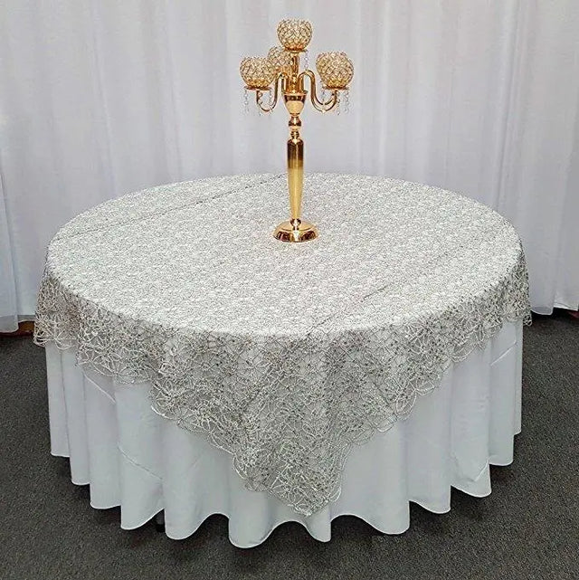 Silver Chemical Lace Square Overlay Tablecloth 52″ x 52″