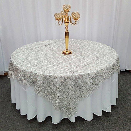 Silver Chemical Lace Square Overlay Tablecloth 85″ x 85″