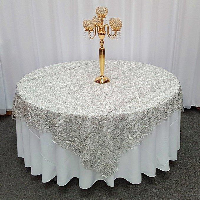 Silver Chemical Lace Square Overlay Tablecloth 85″ x 85″