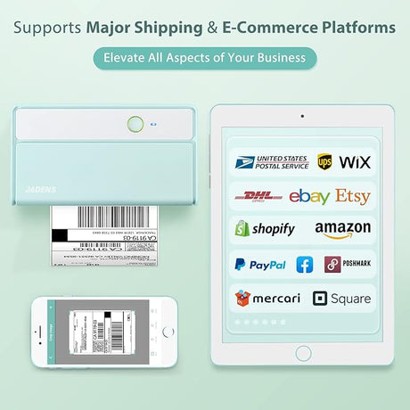 JADENS Bluetooth Thermal Label Printer -Wireless Shipping Label Printer for Small Business & Package, USPS, Etsy, Amazon, Compatible with iPhone, Windows, Android