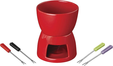 Wilton Mini Chocolate Fondue Set – Red with Tea Light Pot & Dipping Forks