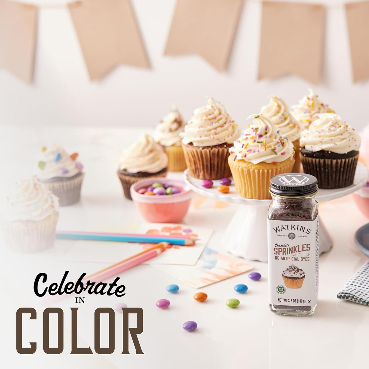 Watkins Chocolate Jimmies Decorating Sprinkles Sugar, Non-GMO, Kosher, 3.5 Ounce Jar Dye Free