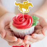 Kentucky Derby horse race-themed food & cupcake 12 piece Gold topper picks set