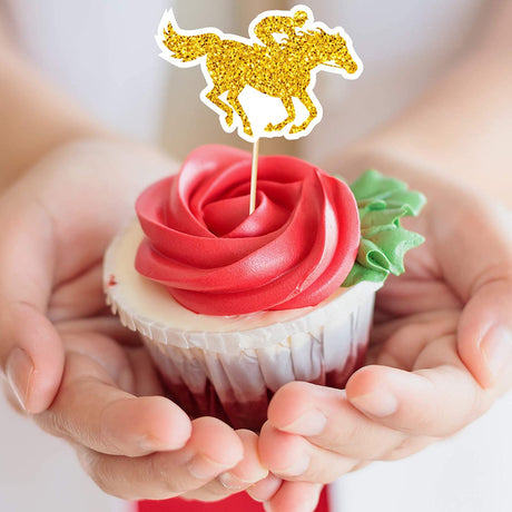 Kentucky Derby horse race-themed food & cupcake 12 piece Gold topper picks set