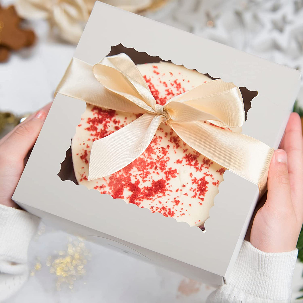 10 x 10 x 8" White Bakery Boxes with Window Pastry Boxes for Cakes, Cookies and Desserts