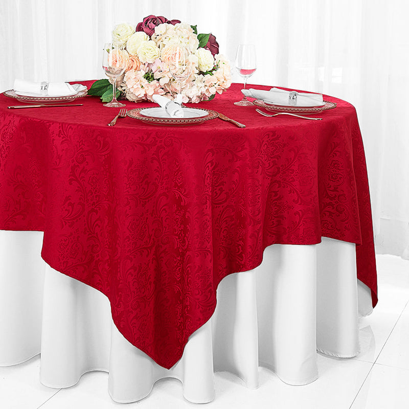 Square Damask Jacquard Table Overlay 72x72 Apple Red