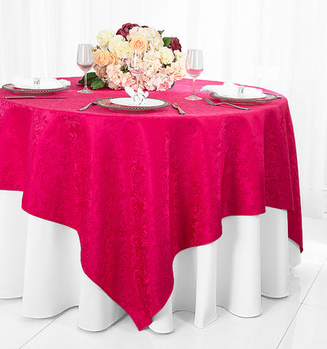 Damask Jacquard Table Overlay 72x72 Square Fuchsia