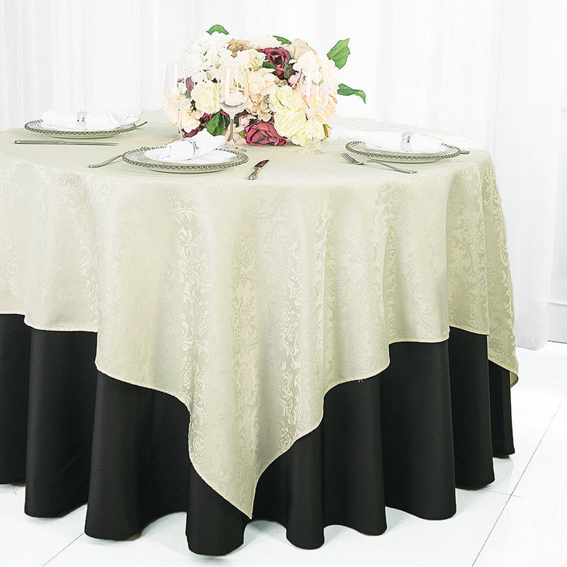 Square Table Overlay Floral Damask Jacquard Polyester 72x72 Ivory