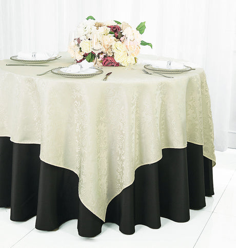 Square Table Overlay Floral Damask Jacquard Polyester 72x72 Ivory