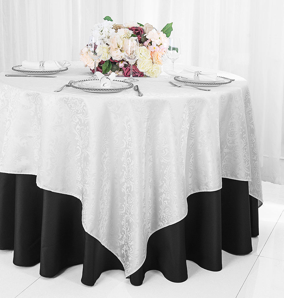 Square Floral Damask Jacquard Table Overlay 240 GSM
