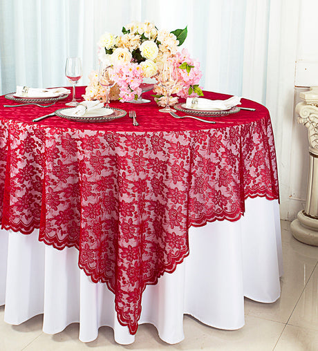 Square Lace Table Overlay 72x72 Apple Red