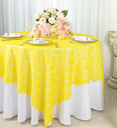 Square Lace Table Overlay 72x72 Canary Yellow