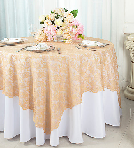 Square Lace Table Overlay 72x72 Champagne