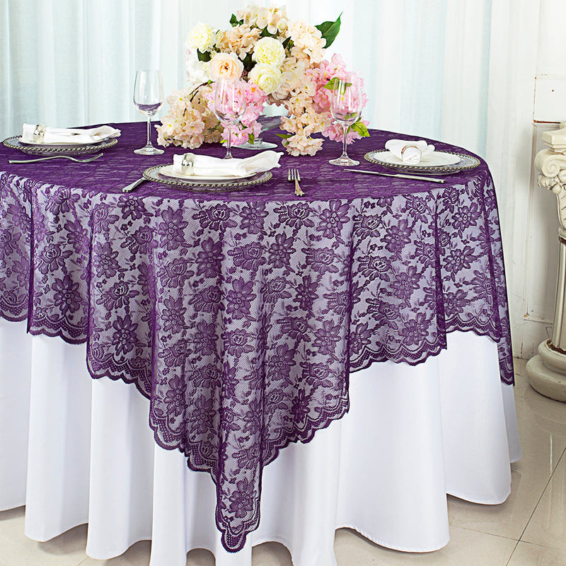 Square Lace Table Overlay 72x72 Eggplant