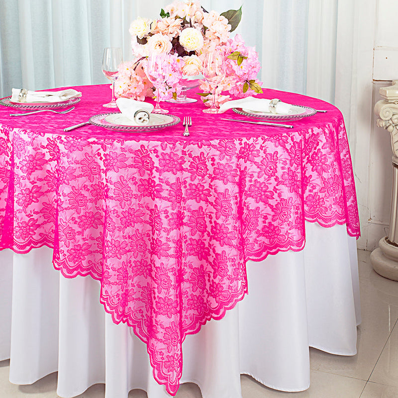 Square Lace Table Overlay 72x72 Fuchsia