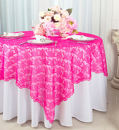 Square Lace Table Overlay 72x72 Fuchsia