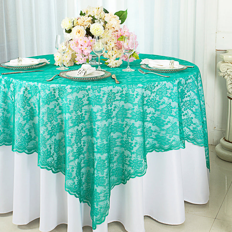 Square Lace Table Overlay 72x72 Jade