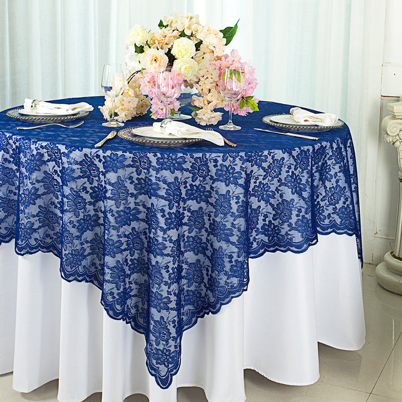 Square Lace Table Overlay 72x72 Navy Blue