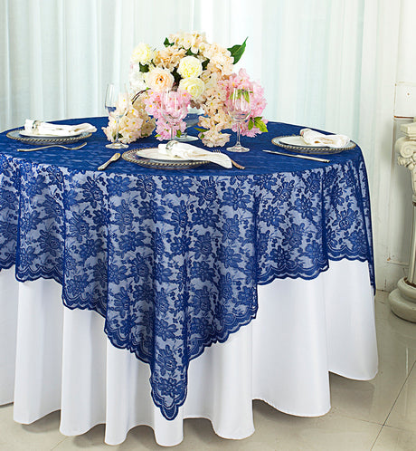 Square Lace Table Overlay 72x72 Navy Blue