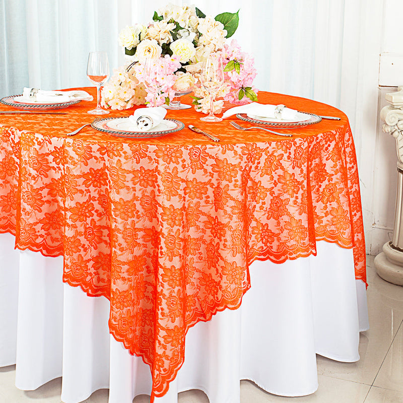 Square Lace Table Overlay 72x72 Orange