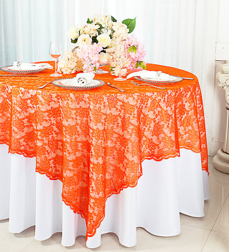 Square Lace Table Overlay 72x72 Orange