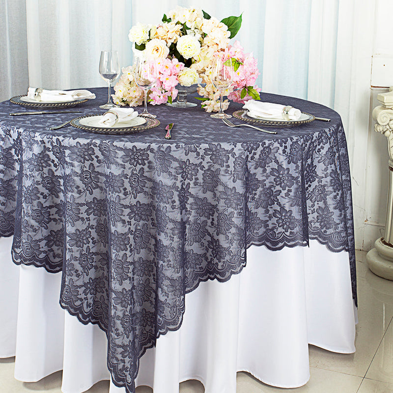 Lace Square Table Overlay 72x72 Pewter/Charcoal