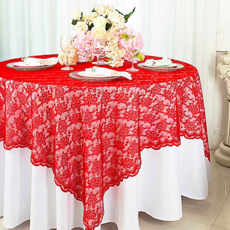 Square Lace Table Overlay 72x72 Red