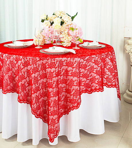 Square Lace Table Overlay 72x72 Red