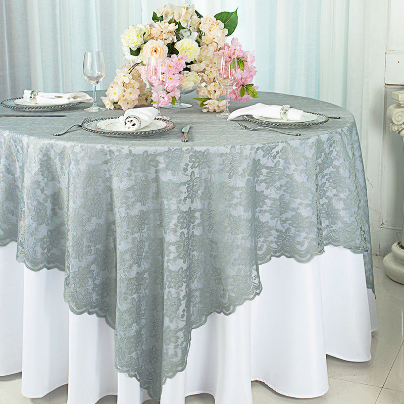 Square Lace Table Overlay 72x72 Silver
