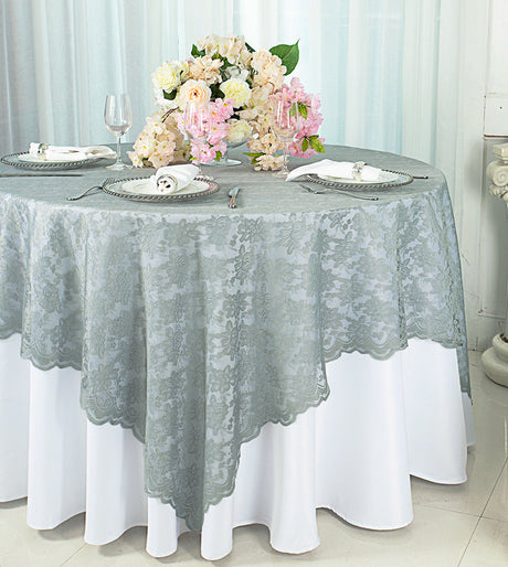 Square Lace Table Overlay 72x72 Silver