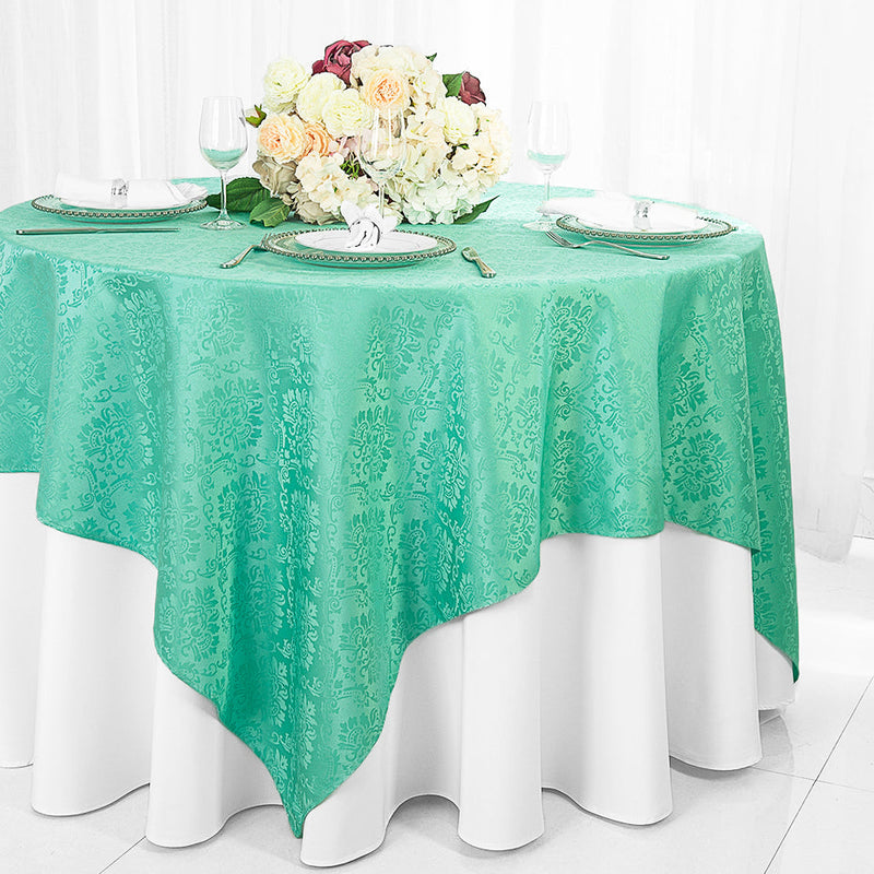 Square Table Overlay Marquis Damask Jacquard Polyester 72x72 Tiff Blue/Aqua Blue