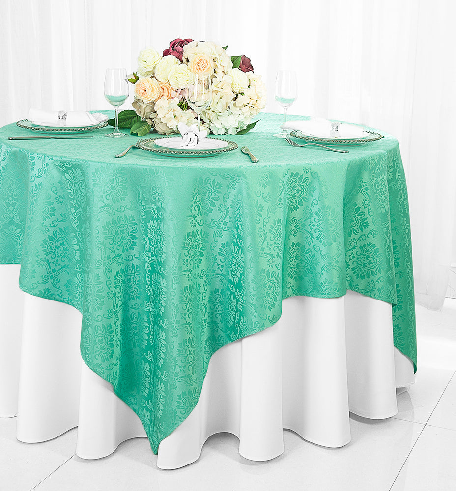 Square Table Overlay Marquis Damask Jacquard Polyester 72x72 Tiff Blue/Aqua Blue