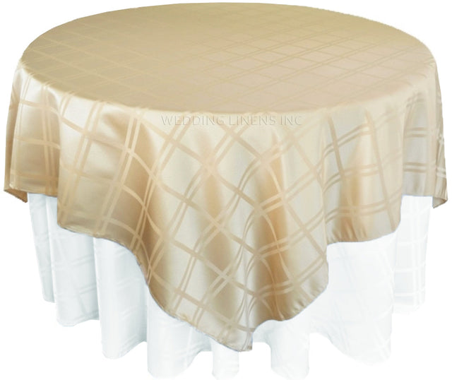 Plaid Jacquard Table Overlay 72x72 Square Champagne