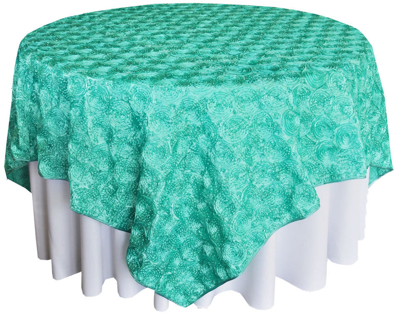 Satin Rosette Table Overlay 72x72 Square Tiff Blue/Aqua Blue