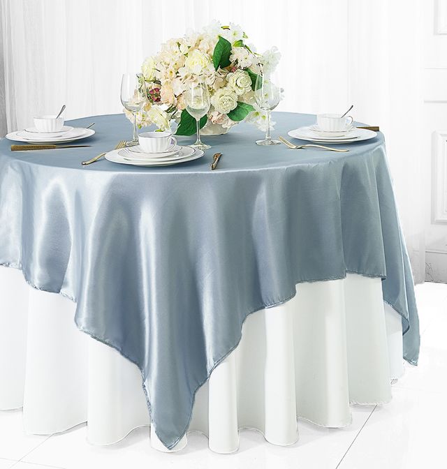 Satin Square Table Overlay 72x72 Dusty Blue