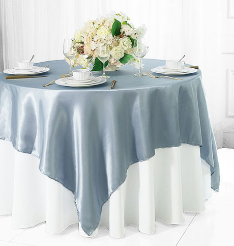 Satin Square Table Overlay 72x72 Dusty Blue