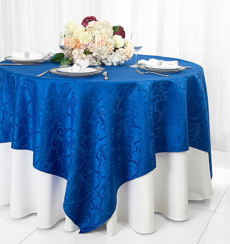 Square Table Overlay Versailles Chopin Damask Jacquard Polyester 72x72 Royal Blue