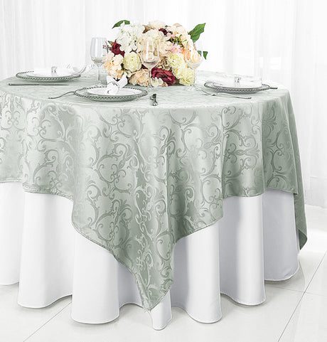 Square Table Overlay Versailles Chopin Damask Jacquard Polyester 72x72 Silver