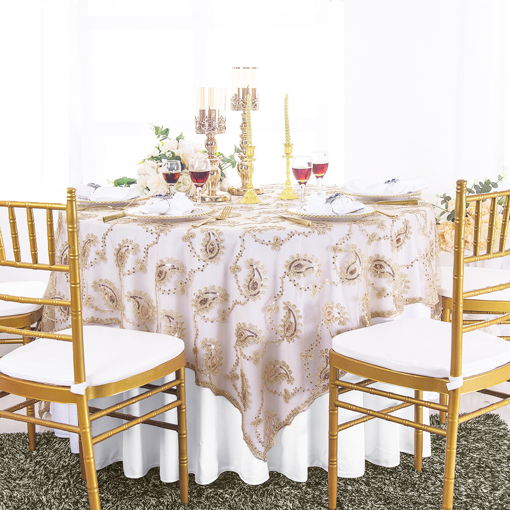 Square Paisley Embroidered Sequin Lace Table Overlay