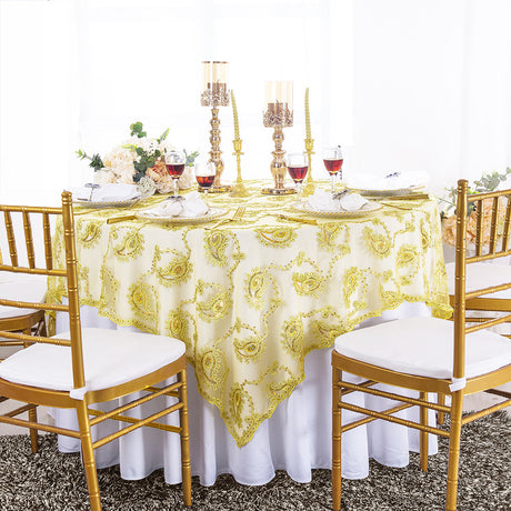 Square Lace Table Overlay 72x72 Light Gold