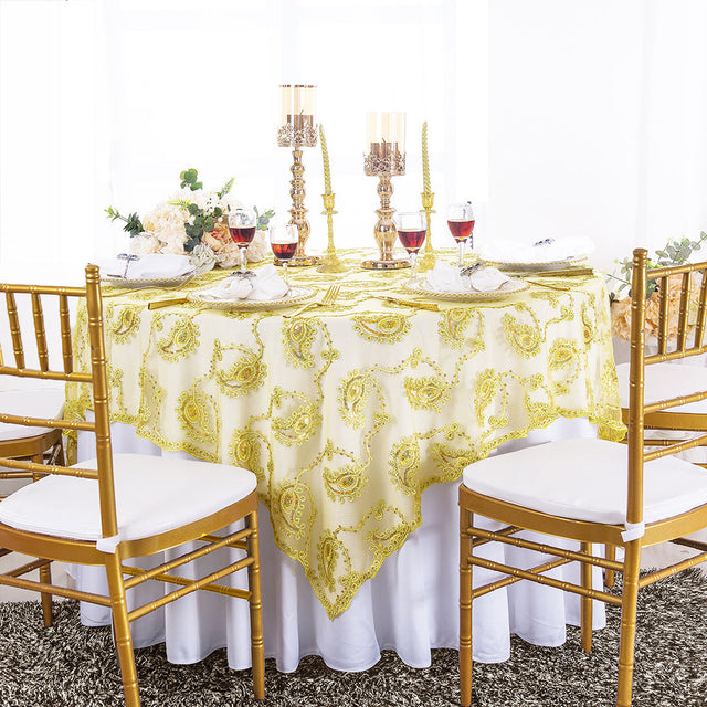 Square Lace Table Overlay 72x72 Light Gold