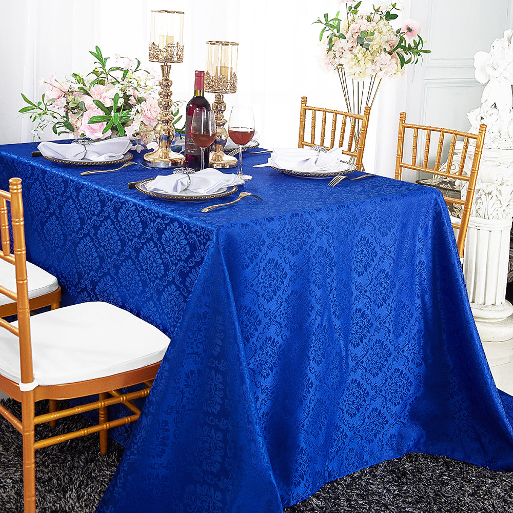 Rectangular Marquis Damask Jacquard Polyester Tablecloth 72x120 Royal Blue