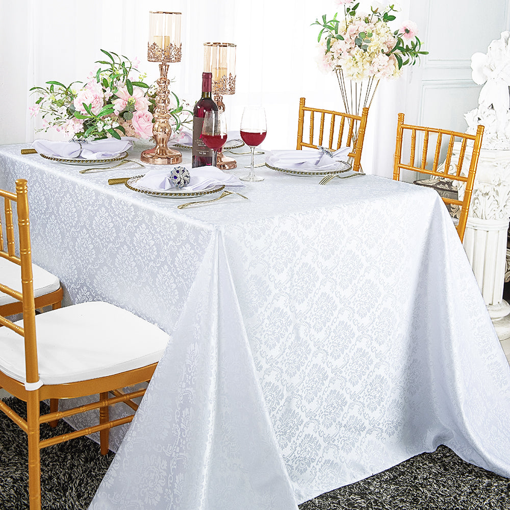 Rectangular Marquis Damask Polyester Tablecloth 72x120 White