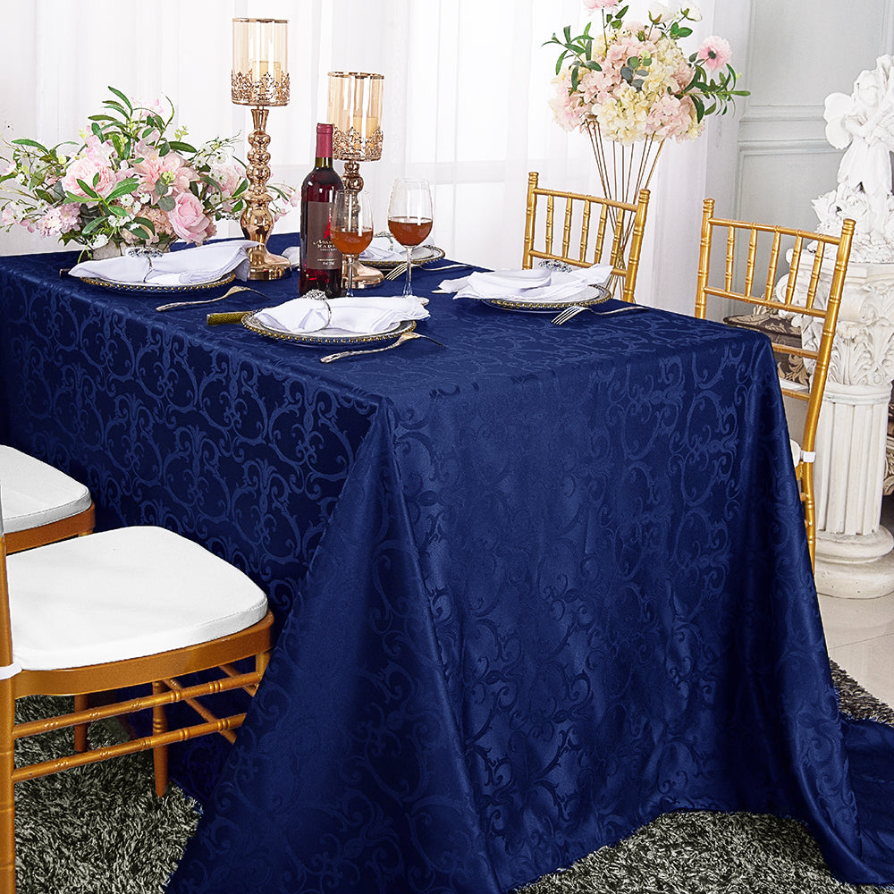 Rectangular Damask Jacquard Polyester Tablecloth 72x120 Navy Blue