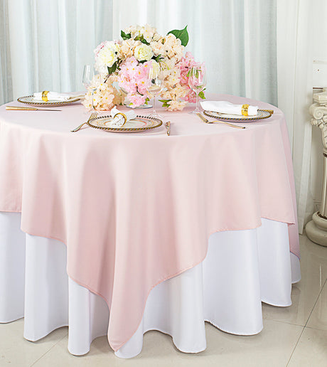 Square Polyester Table Overlay Topper 72x72 Blush Pink