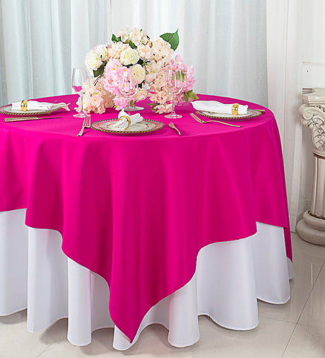 Square Polyester Table Overlay Topper 72x72 Fuchsia