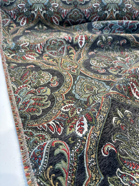 Swavelle Elowen Chenille Fabric - Dark Multi Damask, 58" Width (By The Yard)