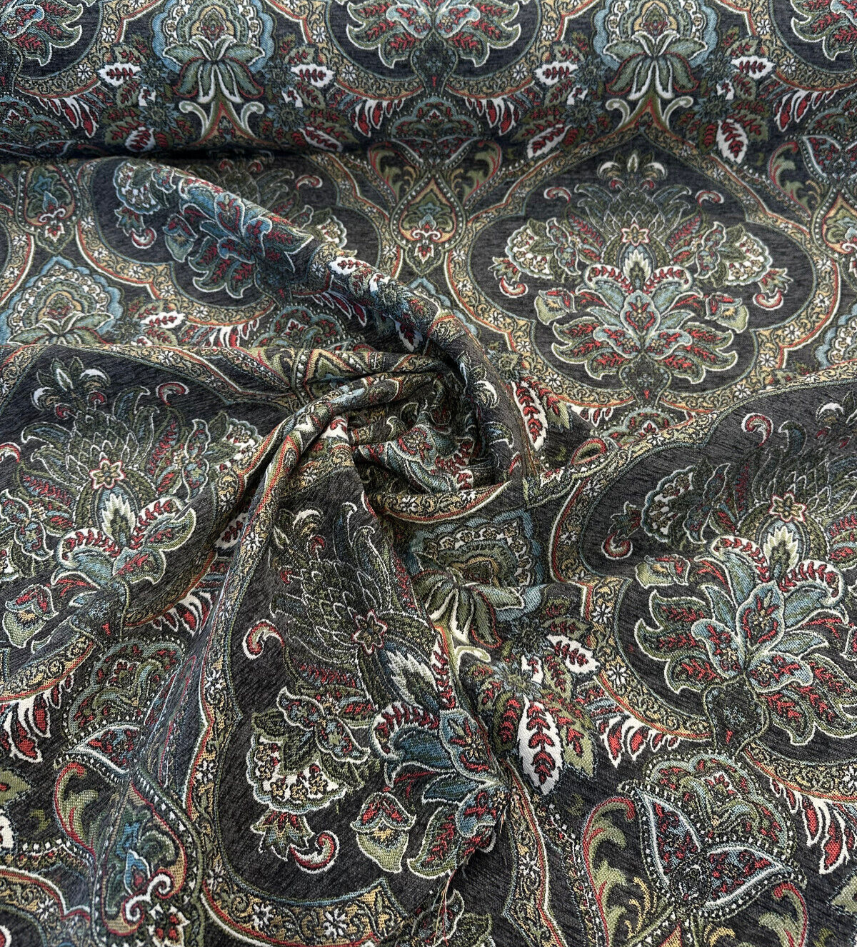 Swavelle Elowen Chenille Fabric - Dark Multi Damask, 58" Width (By The Yard)