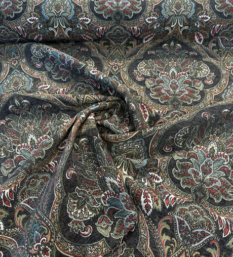 Swavelle Elowen Chenille Fabric - Dark Multi Damask, 58" Width (By The Yard)