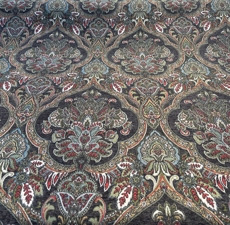 Swavelle Elowen Chenille Fabric - Dark Multi Damask, 58" Width (By The Yard)